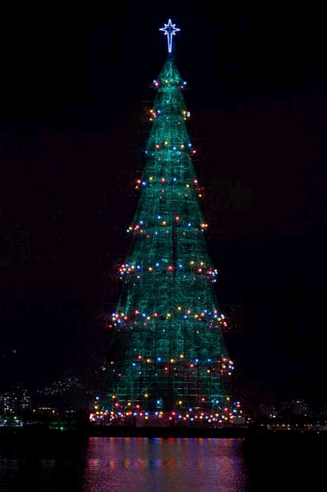 Albero Di Natale Piu Alto Del Mondo.Rio De Janeiro Albero Di Natale Galleggiante Da Guinness E Il Piu Alto Del Mondo Tgcom24